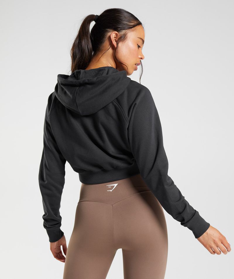 Women's Gymshark Training Cropped Hoodie Black | USA  7156-FDXMO