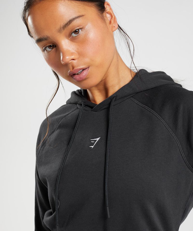 Women's Gymshark Training Cropped Hoodie Black | USA  7156-FDXMO