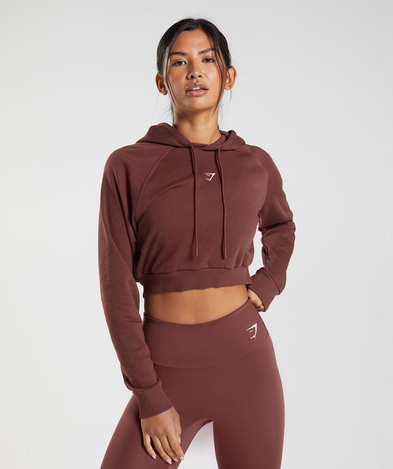 Women\'s Gymshark Training Cropped Hoodie Burgundy | USA  9738-NWYTH