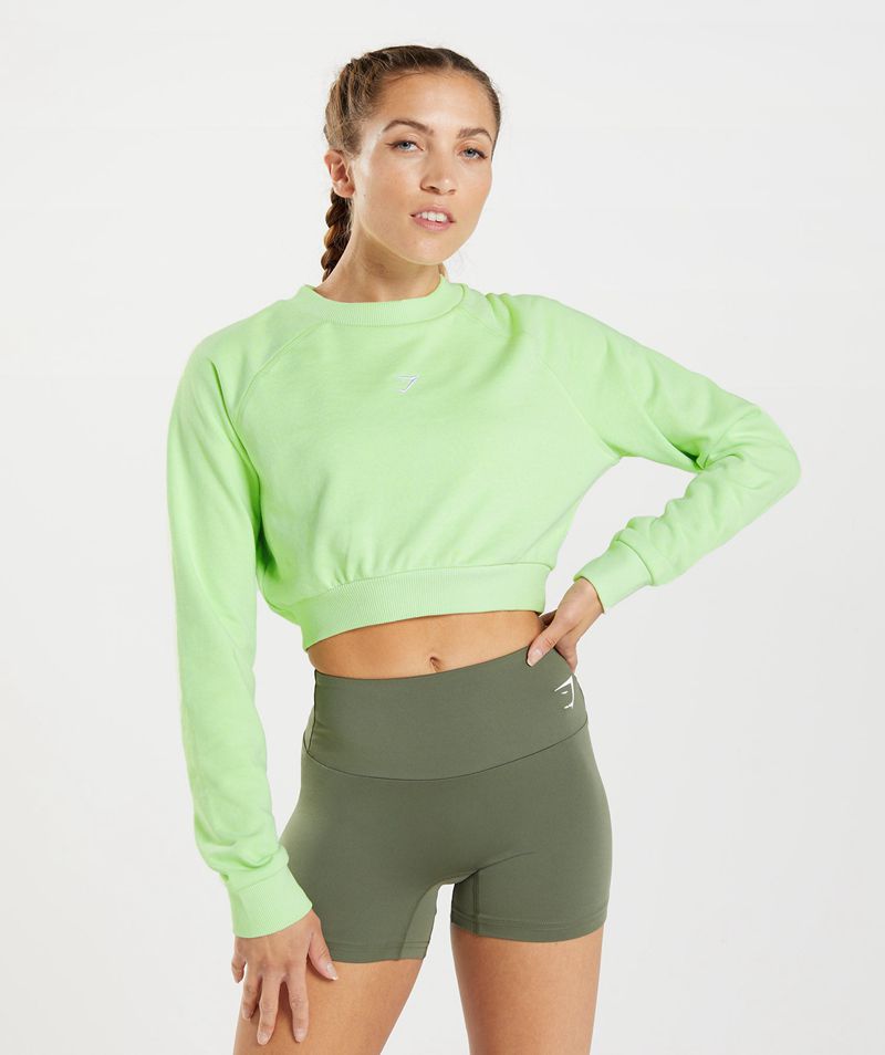 Women\'s Gymshark Training Cropped Sweatshirts Green | USA  1347-GXSWD