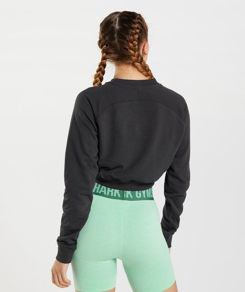 Women's Gymshark Training Cropped Sweatshirts Black | USA  8173-WROMP