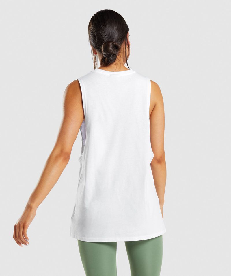 Women's Gymshark Training Drop Arm Tank Tops White | USA  4012-HNPKT