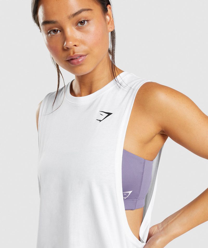 Women's Gymshark Training Drop Arm Tank Tops White | USA  4012-HNPKT