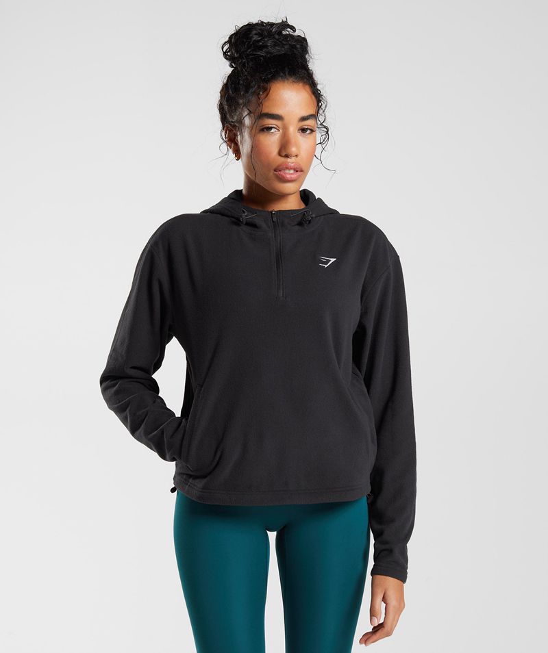 Women\'s Gymshark Training Fleece 1/4 Zip Hoodie Black | USA  5261-FSXZJ