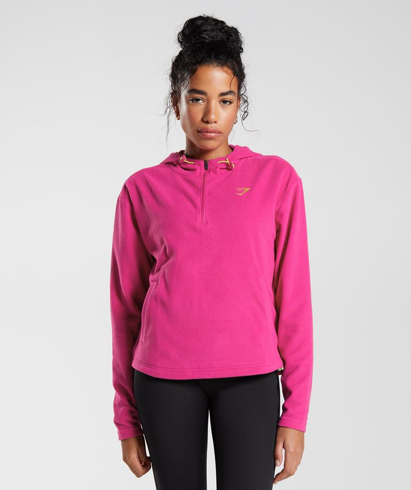 Women\'s Gymshark Training Fleece 1/4 Zip Hoodie Pink | USA  9157-NWPIO