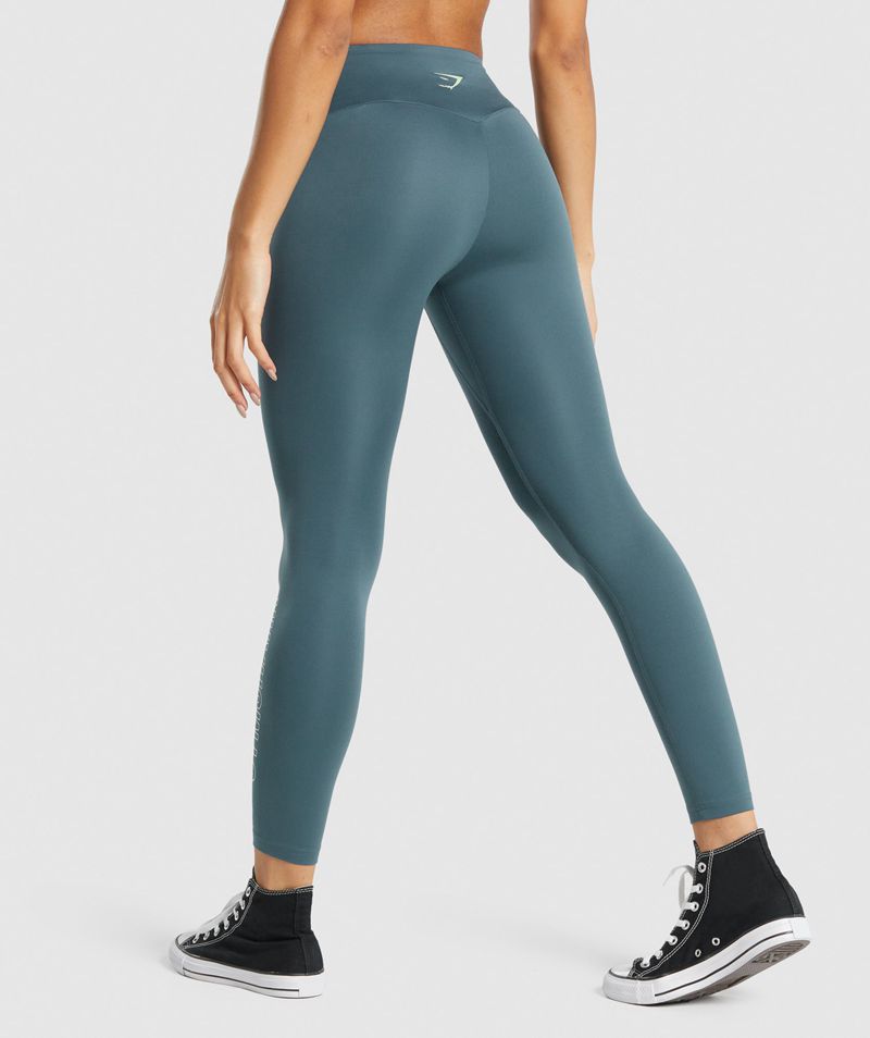 Women's Gymshark Training Graphic Leggings Turquoise | USA  4869-IEZNB