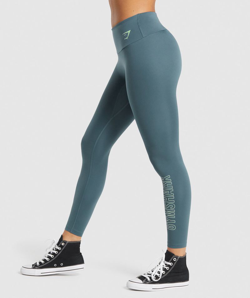 Women's Gymshark Training Graphic Leggings Turquoise | USA  4869-IEZNB