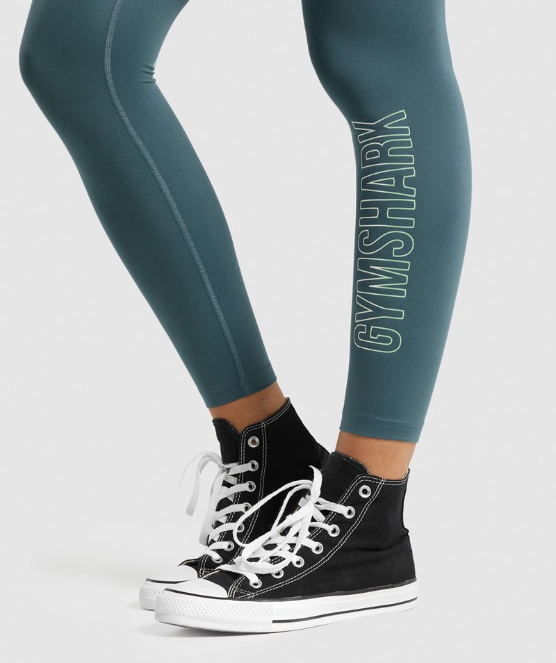 Women's Gymshark Training Graphic Leggings Turquoise | USA  4869-IEZNB