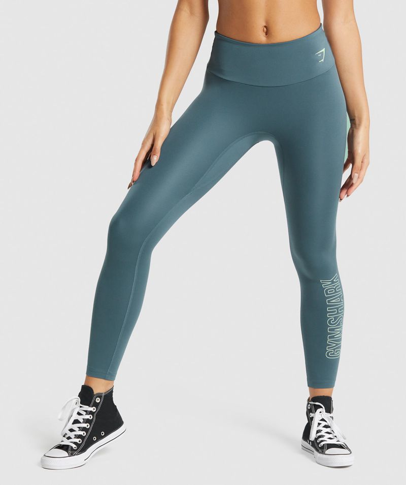 Women\'s Gymshark Training Graphic Leggings Turquoise | USA  4869-IEZNB