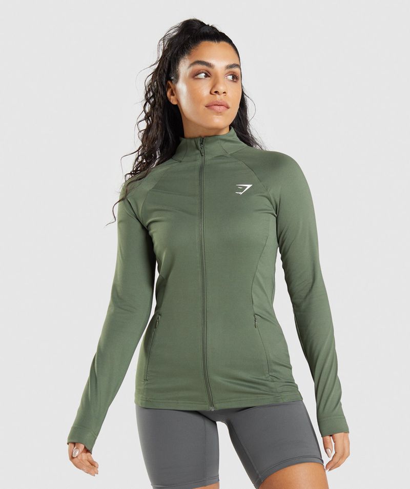 Women\'s Gymshark Training Jackets Olive | USA  0241-NJZVB