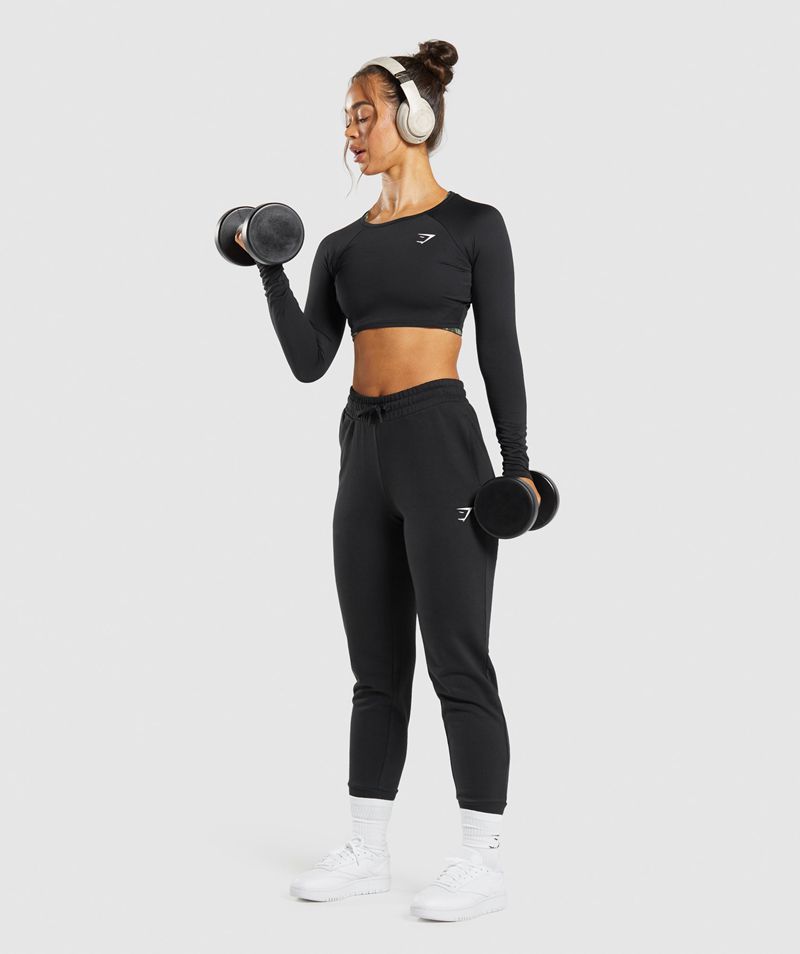 Women's Gymshark Training Long Sleeve Crop Tops Black | USA  5148-JMBOG