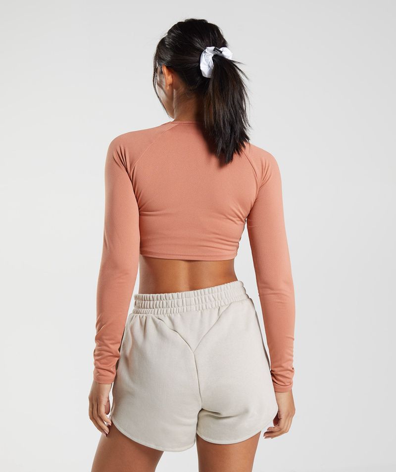 Women's Gymshark Training Long Sleeve Crop Tops Coral | USA  8432-GQPJD