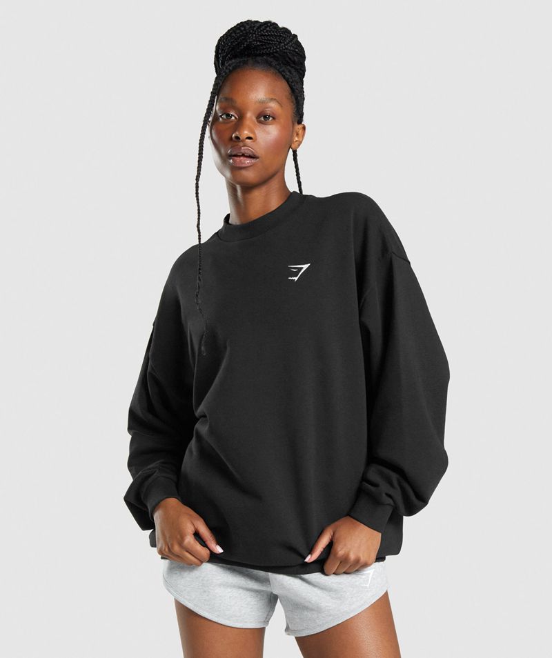 Women\'s Gymshark Training Oversized Sweatshirts Black | USA  2786-NCXML