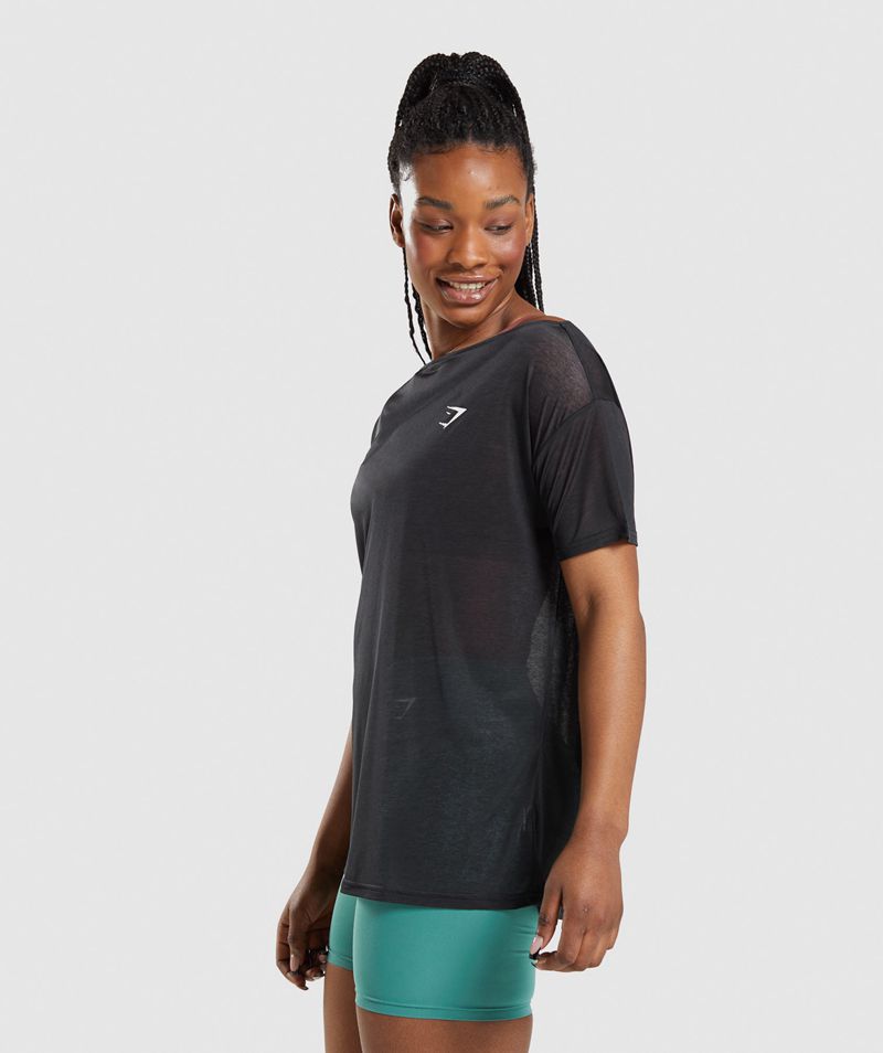 Women's Gymshark Training Oversized Tops Black | USA  5168-AESPG