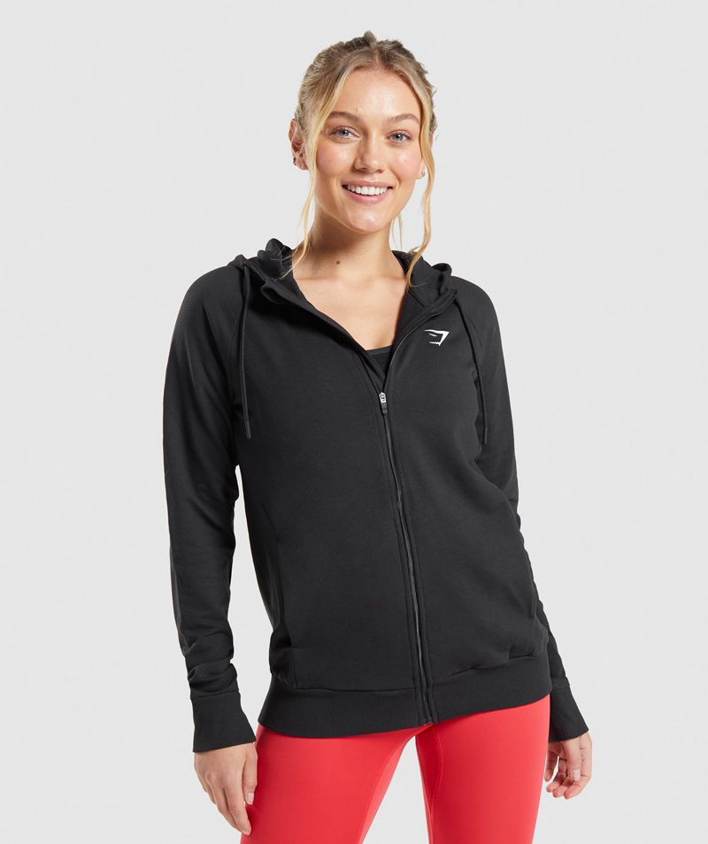 Women\'s Gymshark Training Zip Hoodie Black | USA  0568-XJNKE