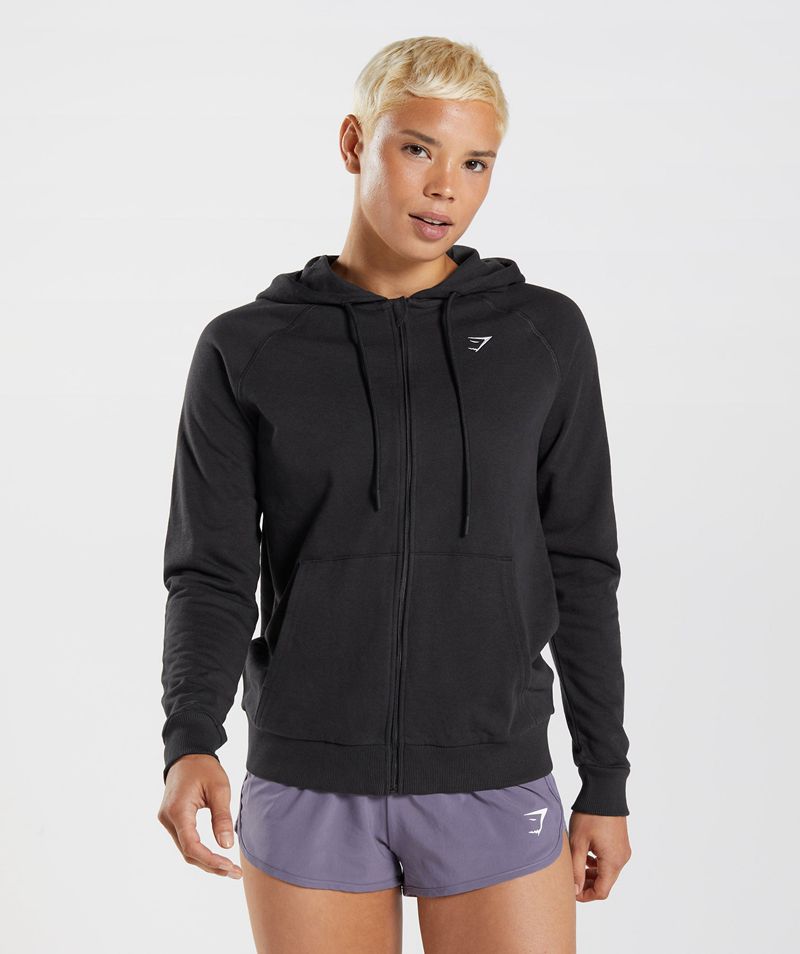 Women\'s Gymshark Training Zip Hoodie Black | USA  1842-DKLJN