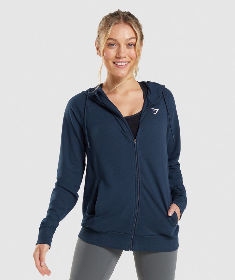 Women\'s Gymshark Training Zip Hoodie Navy | USA  6043-XJHPU