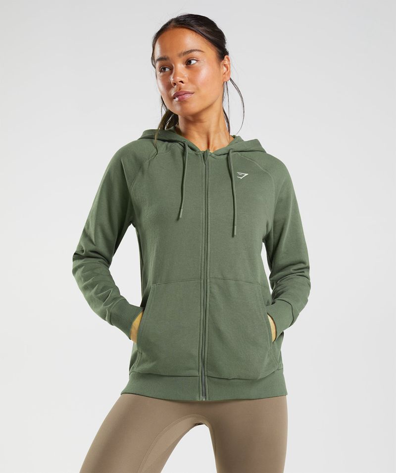 Women\'s Gymshark Training Zip Hoodie Olive | USA  2165-SBNYG