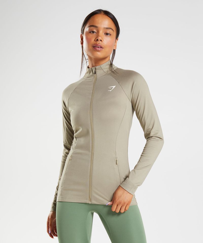 Women\'s Gymshark Training Zip Up Jackets Beige | USA  5732-CHEUL