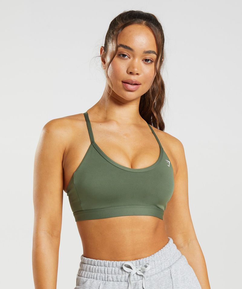 Women\'s Gymshark V Neck Sports Bra Olive | USA  1263-IHLEM