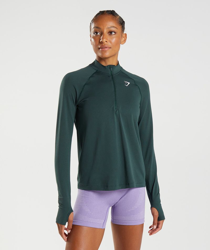 Women\'s Gymshark Vital Seamless 1/2 Zip Jackets Green | USA  0843-KHSRY