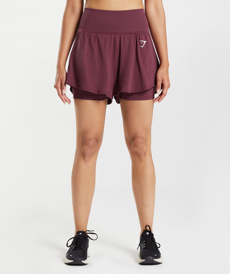 Women\'s Gymshark Vital Seamless 2.0 2-In-1 Shorts Burgundy | USA  3158-MNWLO