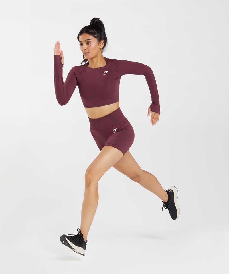 Women's Gymshark Vital Seamless 2.0 Crop Tops Burgundy | USA  0459-TDWPE