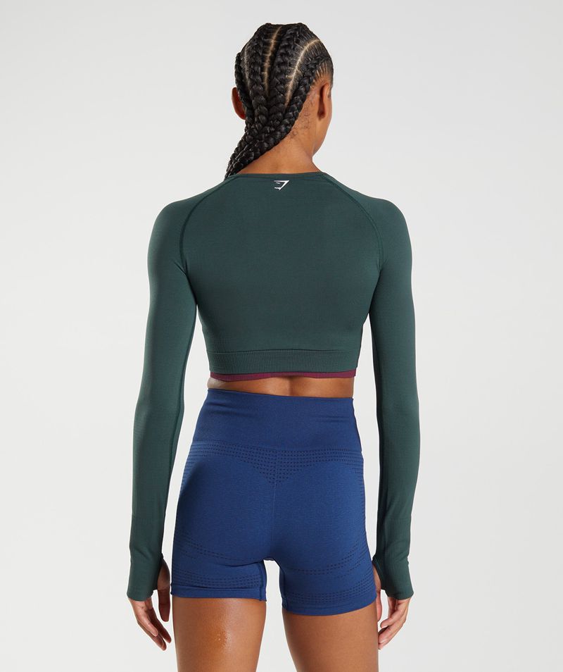 Women's Gymshark Vital Seamless 2.0 Crop Tops Green | USA  8041-SXDUJ