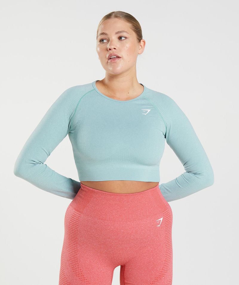 Women\'s Gymshark Vital Seamless 2.0 Crop Tops Blue | USA  9605-UJALW