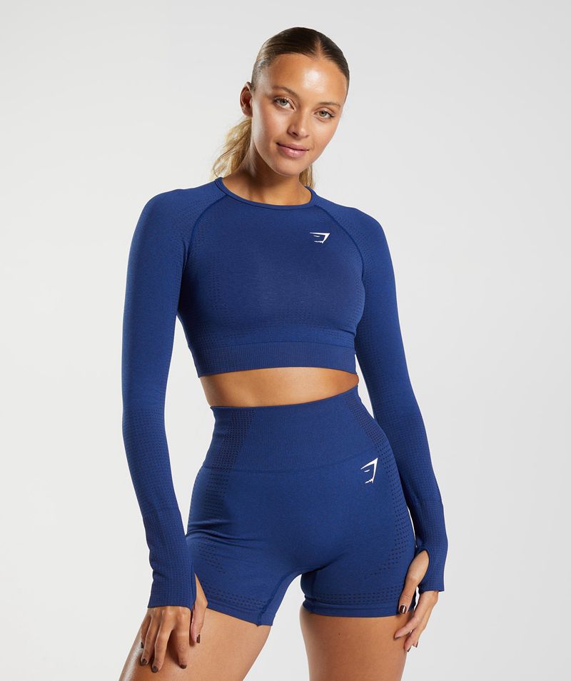 Women\'s Gymshark Vital Seamless 2.0 Crop Tops Blue | USA  9736-GCMLF