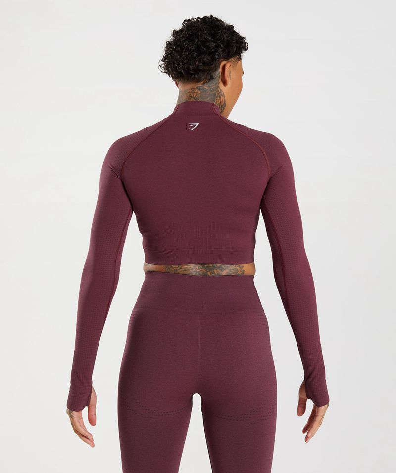 Women's Gymshark Vital Seamless 2.0 High Neck Midi Tops Burgundy | USA  2563-PGHIF