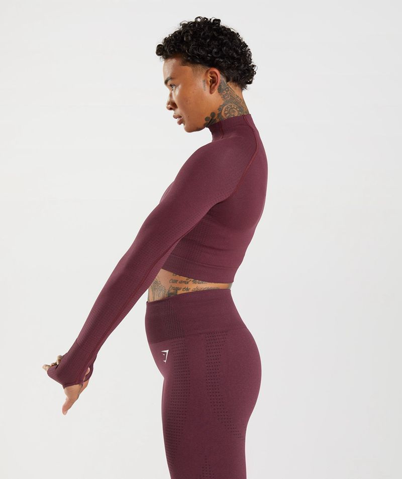 Women's Gymshark Vital Seamless 2.0 High Neck Midi Tops Burgundy | USA  2563-PGHIF