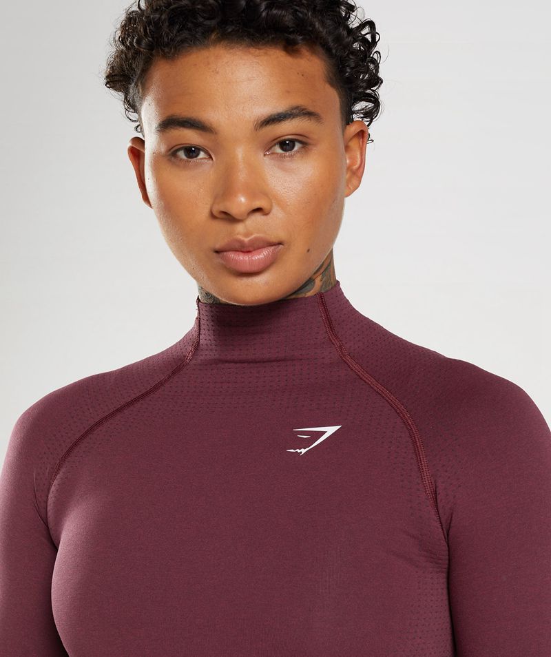 Women's Gymshark Vital Seamless 2.0 High Neck Midi Tops Burgundy | USA  2563-PGHIF