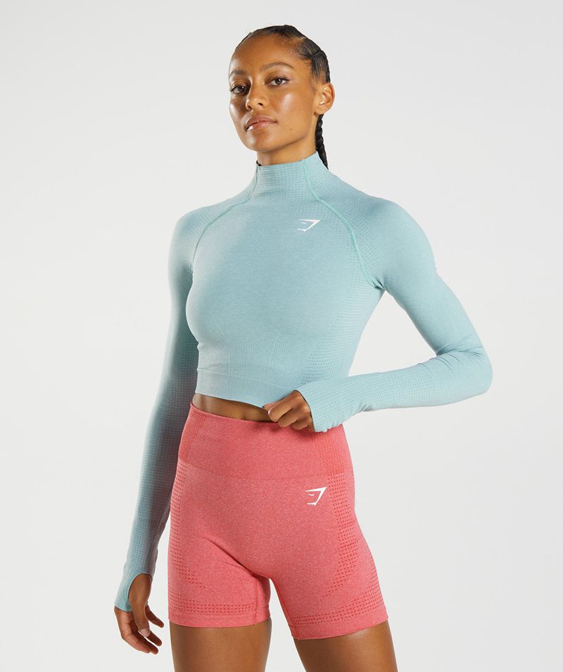 Women\'s Gymshark Vital Seamless 2.0 High Neck Midi Tops Blue | USA  3560-CFWTB