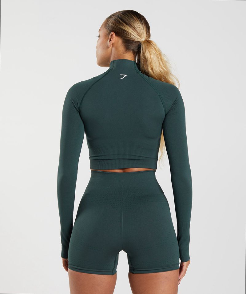 Women's Gymshark Vital Seamless 2.0 High Neck Midi Tops Green | USA  7392-AGIBM