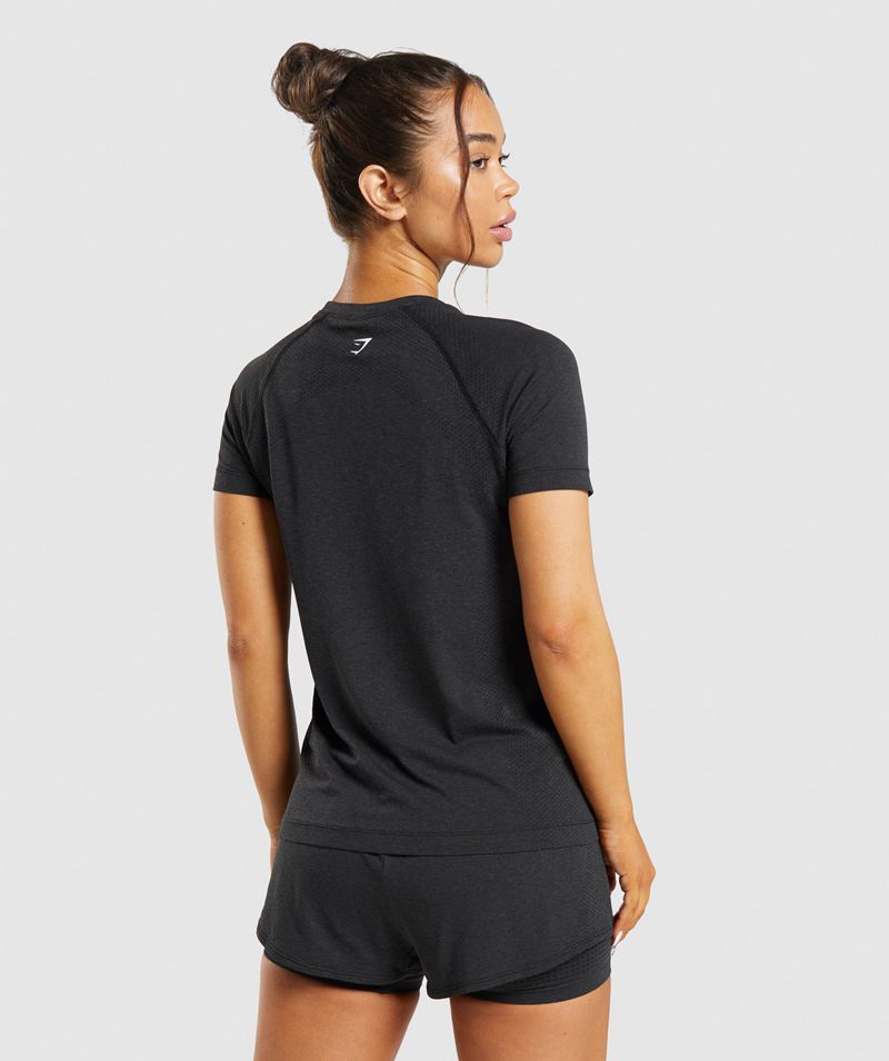 Women's Gymshark Vital Seamless 2.0 Light T-Shirts Black | USA  1062-TKFLA