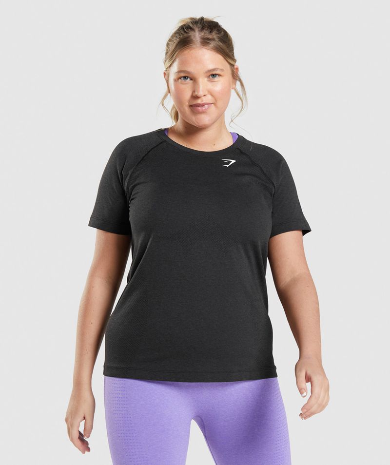 Women's Gymshark Vital Seamless 2.0 Light T-Shirts Black | USA  1062-TKFLA