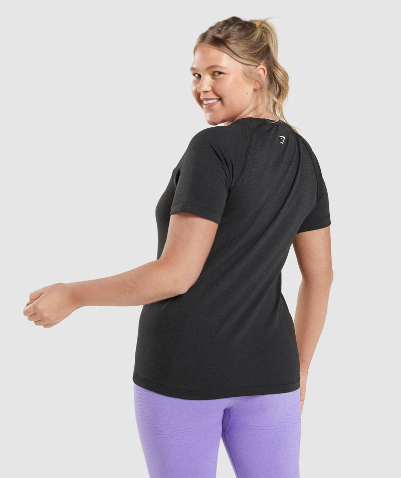 Women's Gymshark Vital Seamless 2.0 Light T-Shirts Black | USA  1062-TKFLA