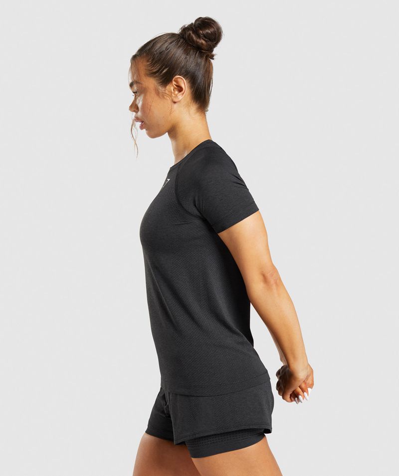 Women's Gymshark Vital Seamless 2.0 Light T-Shirts Black | USA  1062-TKFLA