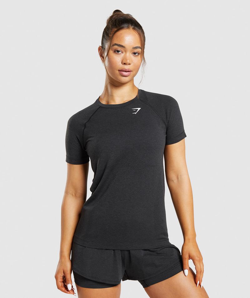 Women\'s Gymshark Vital Seamless 2.0 Light T-Shirts Black | USA  1062-TKFLA