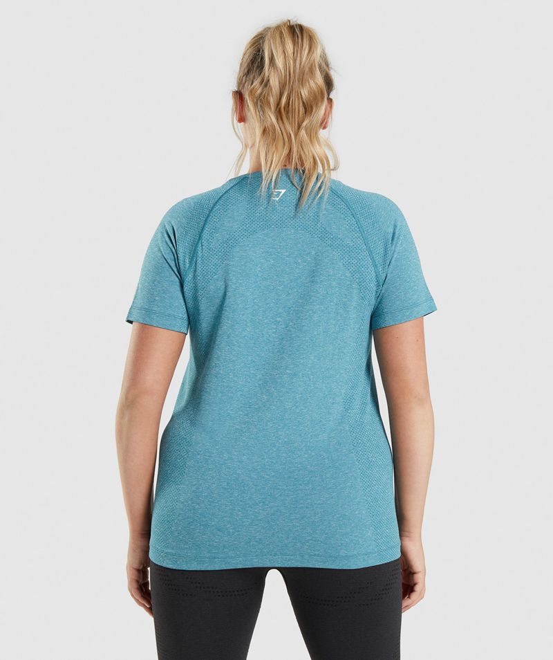 Women's Gymshark Vital Seamless 2.0 Light T-Shirts Blue | USA  2740-BESKH