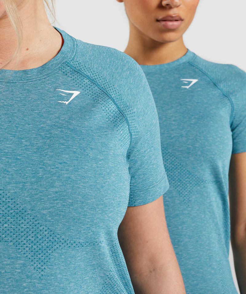 Women's Gymshark Vital Seamless 2.0 Light T-Shirts Blue | USA  2740-BESKH