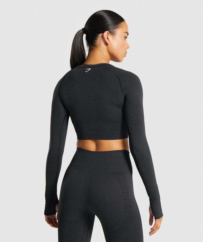 Women's Gymshark Vital Seamless 2.0 Long Sleeve Crop Tops Black | USA  1846-KBIDM