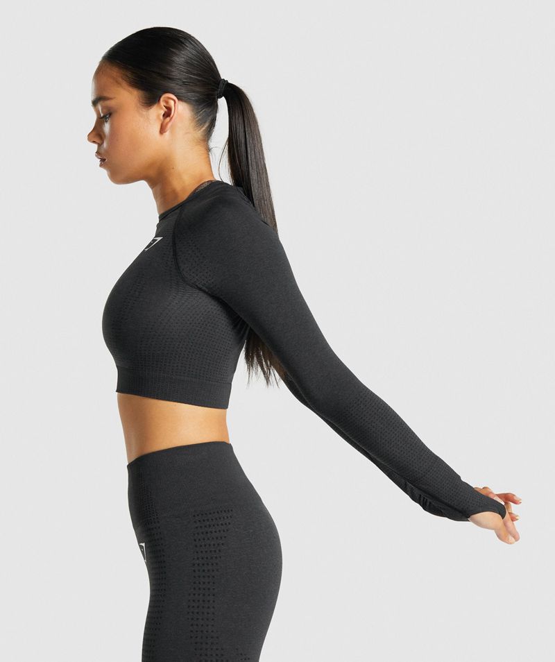 Women's Gymshark Vital Seamless 2.0 Long Sleeve Crop Tops Black | USA  1846-KBIDM