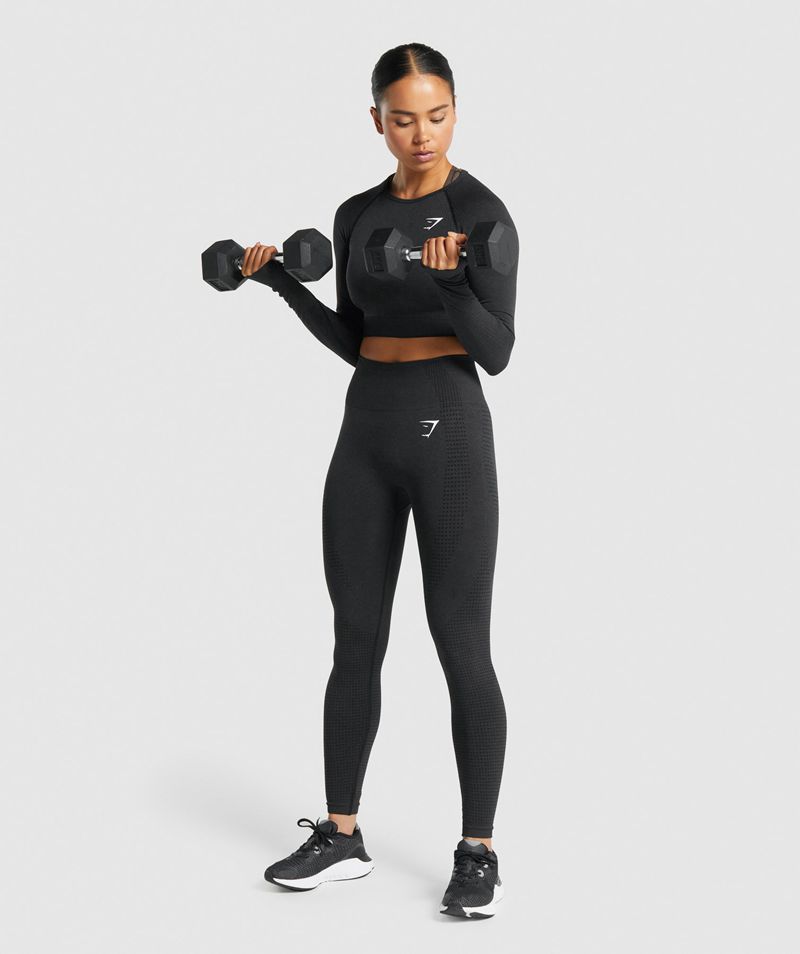 Women's Gymshark Vital Seamless 2.0 Long Sleeve Crop Tops Black | USA  1846-KBIDM