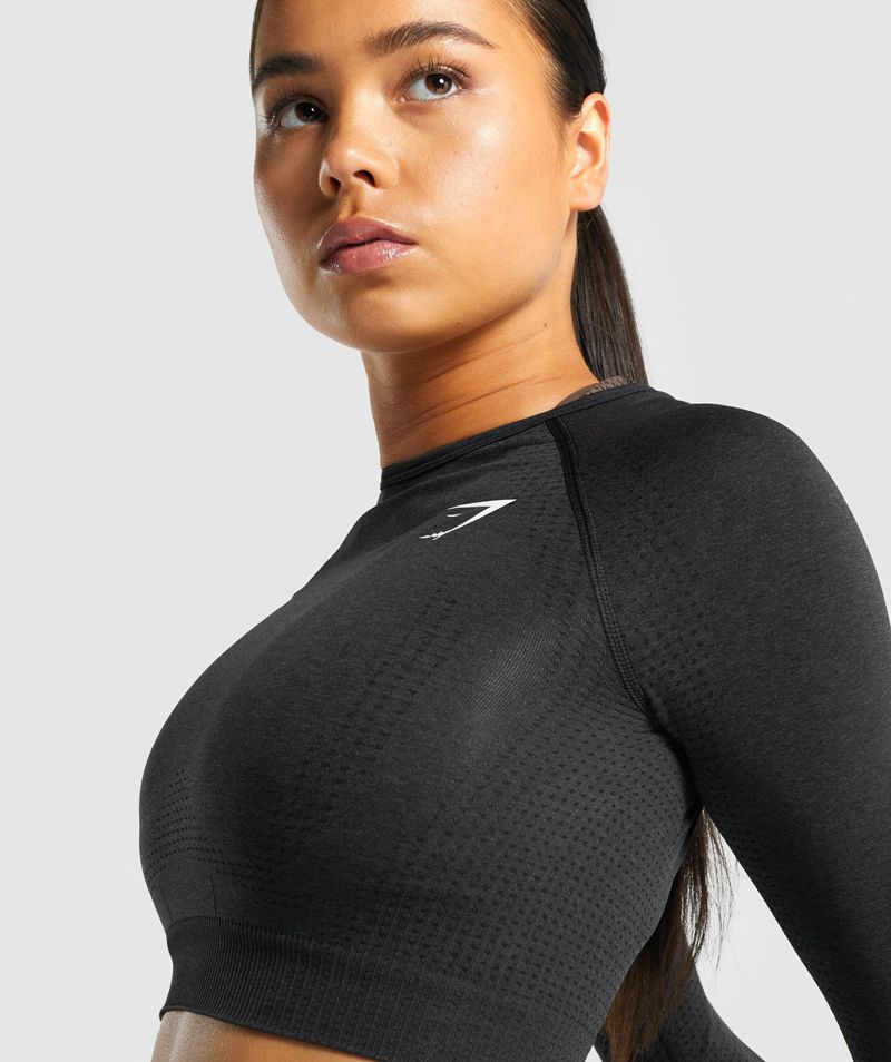 Women's Gymshark Vital Seamless 2.0 Long Sleeve Crop Tops Black | USA  1846-KBIDM