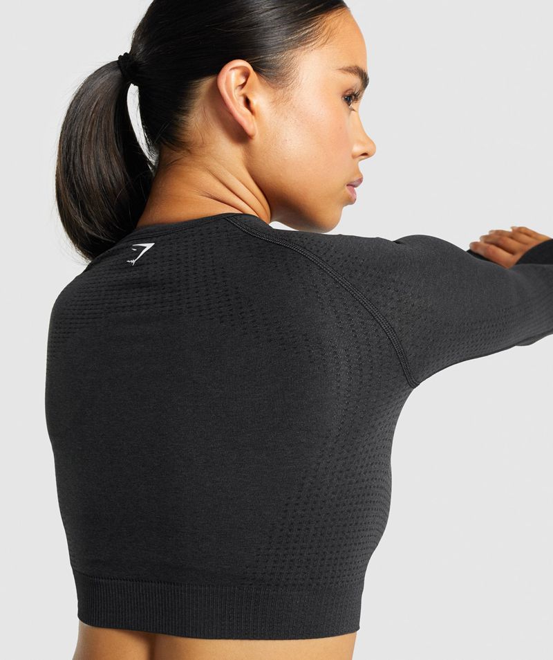 Women's Gymshark Vital Seamless 2.0 Long Sleeve Crop Tops Black | USA  1846-KBIDM