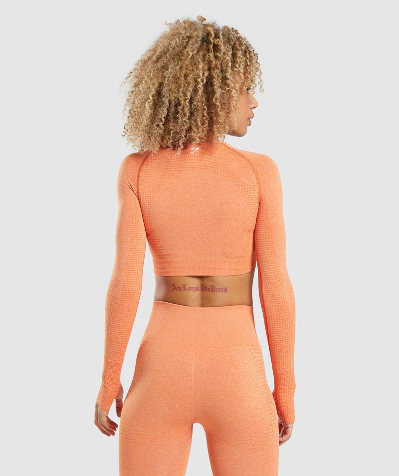 Women's Gymshark Vital Seamless 2.0 Long Sleeve Crop Tops Orange | USA  3684-GKINO