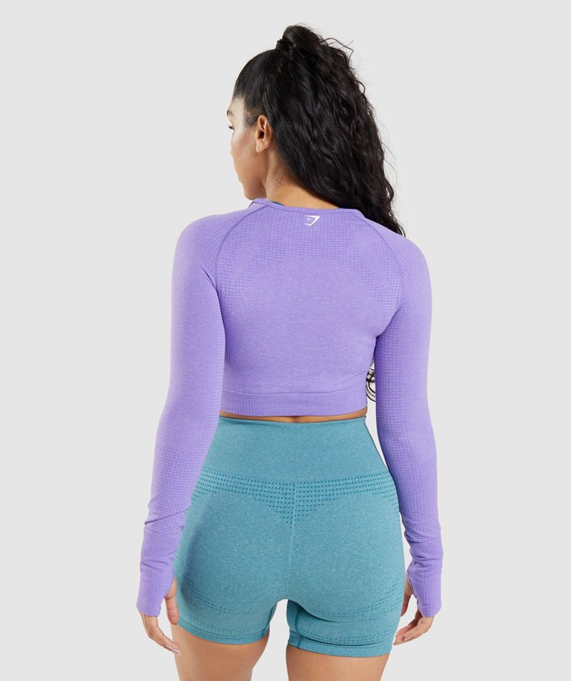 Women's Gymshark Vital Seamless 2.0 Long Sleeve Crop Tops Light Purple | USA  5604-KSJPZ