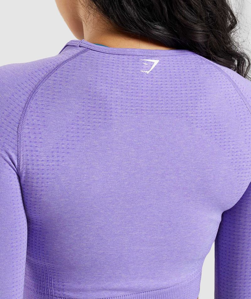 Women's Gymshark Vital Seamless 2.0 Long Sleeve Crop Tops Light Purple | USA  5604-KSJPZ